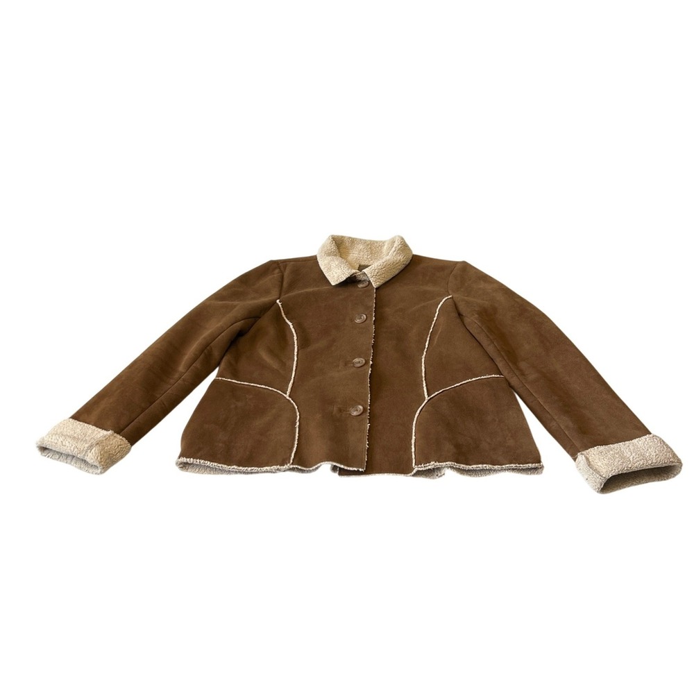 Old Navy Brown Faux Suede Sherpa Lined Jacket XL Button Front Coat
